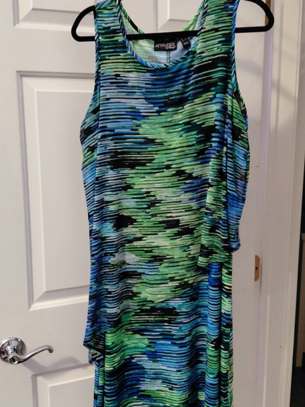 Attitudes by Renee Como Jersey Sleeveless Layered Dress-Ocean Splash-1X